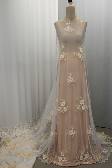 tulle mano seta ricamato avorio biscotto 150 Foto 1