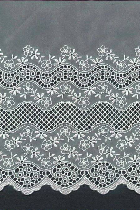 Organza 100 poliestere ricamata bianco cm 130