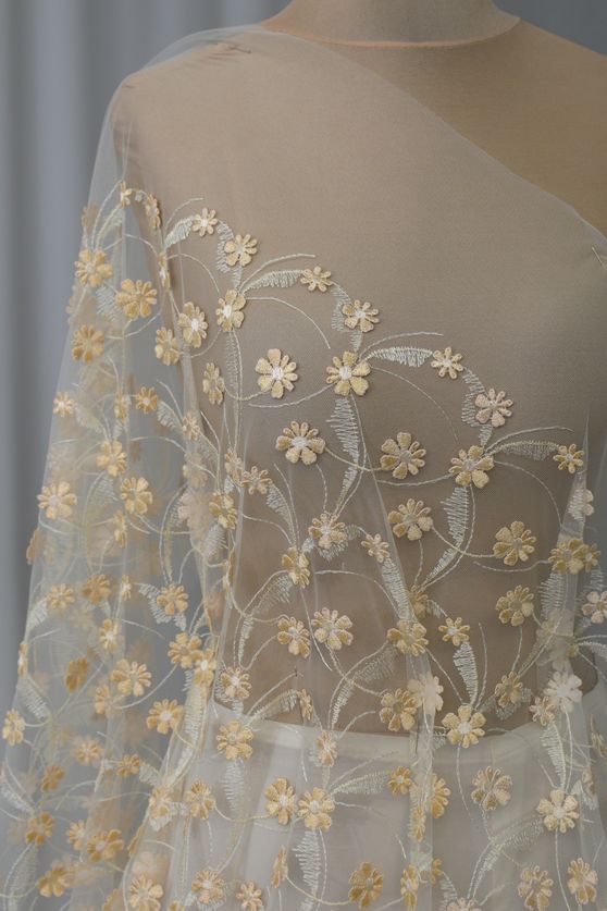 mano seta ricamo macrame ricamato avorio fiori ecru 140 Foto 1