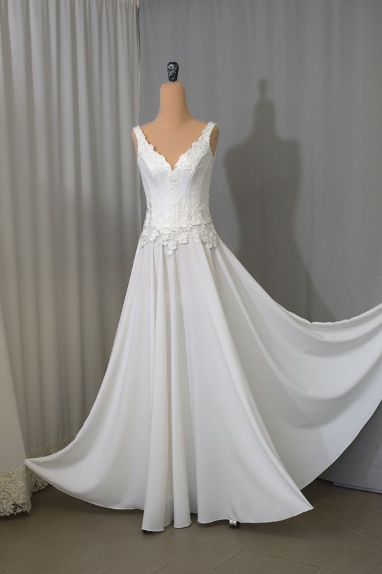 sposa corpino pizzo applicazioni gonna kady mano seta fondo rifinito semilavorato Foto 1