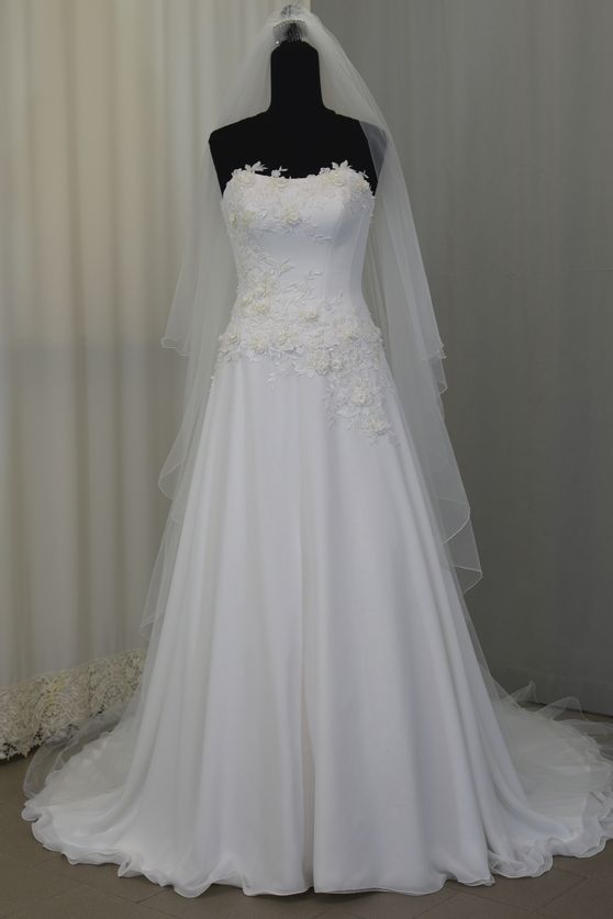 sposa georgette applicazioni pizzo bianco seta Foto 1