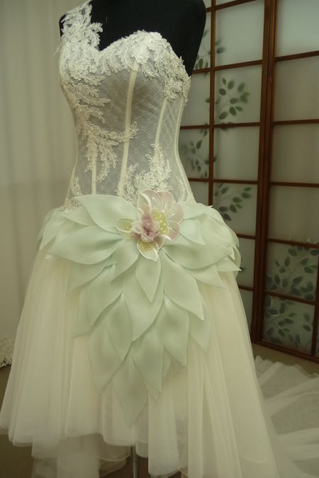 sposa pizzo organza seta pura applicazioni pizzo Foto 1