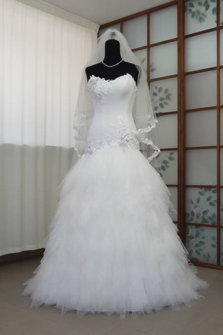 sposa swarovski tulle mano seta applicazioni macrame bianco avorio seta) Foto 1