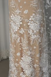 pizzo ricamo bianco tulle morbido mano seta Foto 4