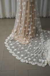 tulle mano ricamo macrame avorio chiaro anche bianco seta Foto 3