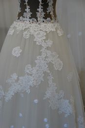 gonna mezza ruota mano seta applicazioni pizzo chantilly macrame Foto 4