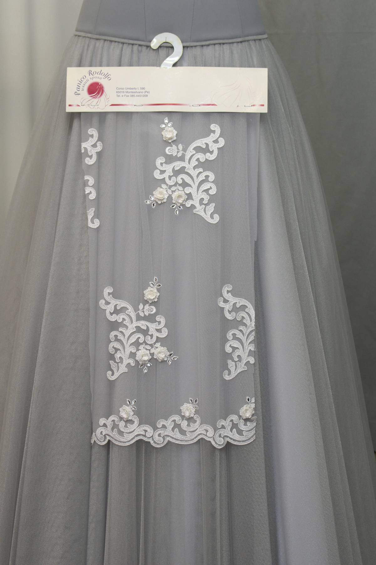 tulle pizzo 3d con swarovski originali e macrame bianco seta h cm 140 Art 00062