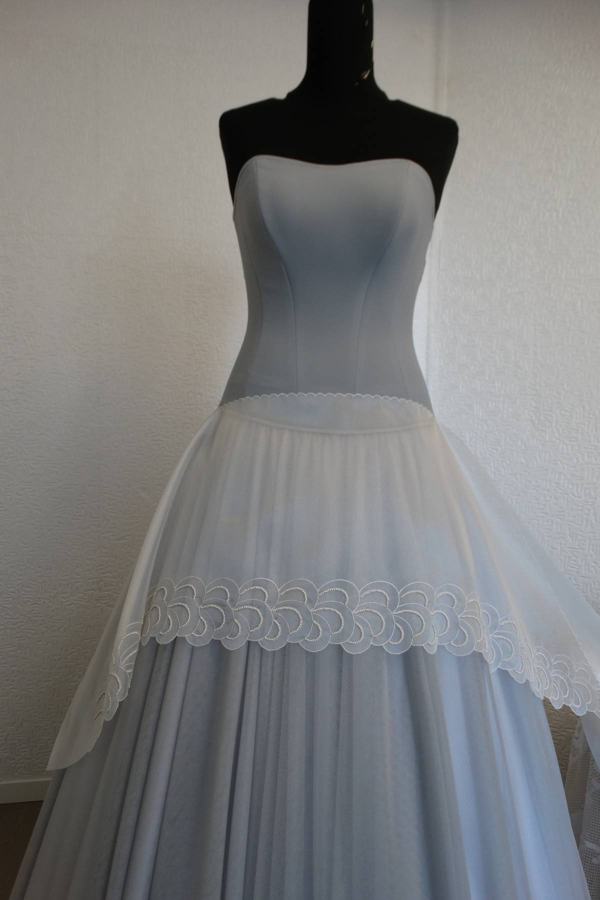 bordo organza ricamata con perle avorio h cm 35 Art 0457BX2