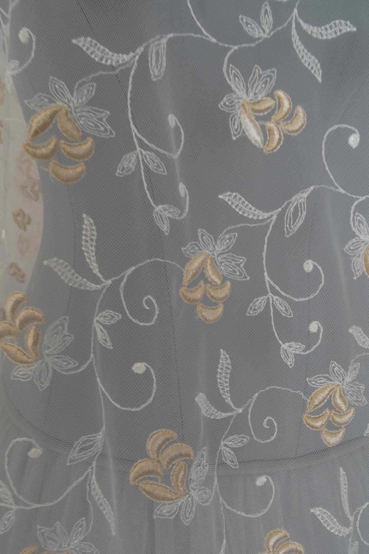 tulle ricamato bicolore avorio scuro cm 140 Art B1092LTUCOL2