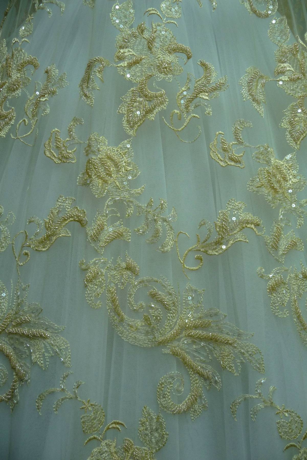 tulle ricamato perle cm 140 beige champagne oro Art C1001