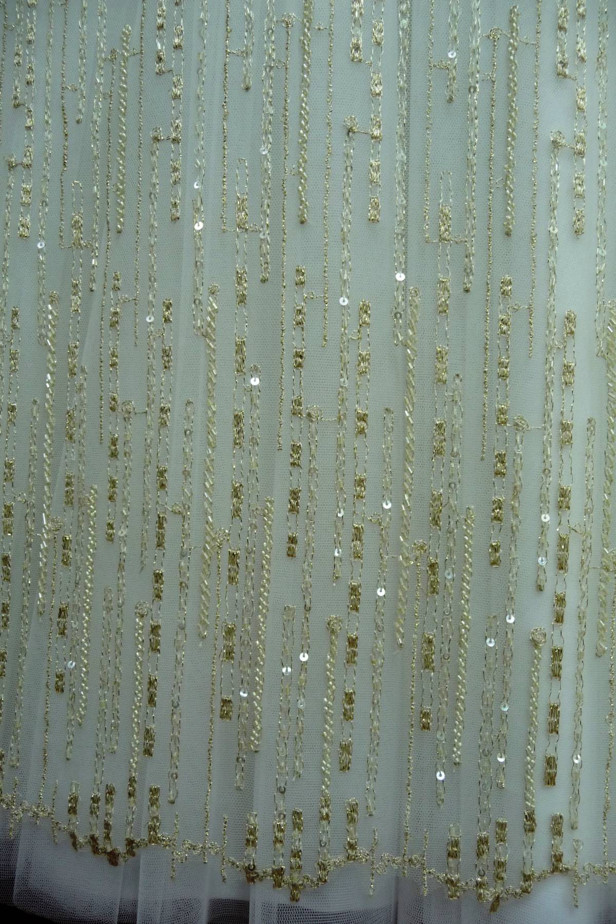 tulle ricamato con perle h cm 140 colore avorio e oro Art C1220
