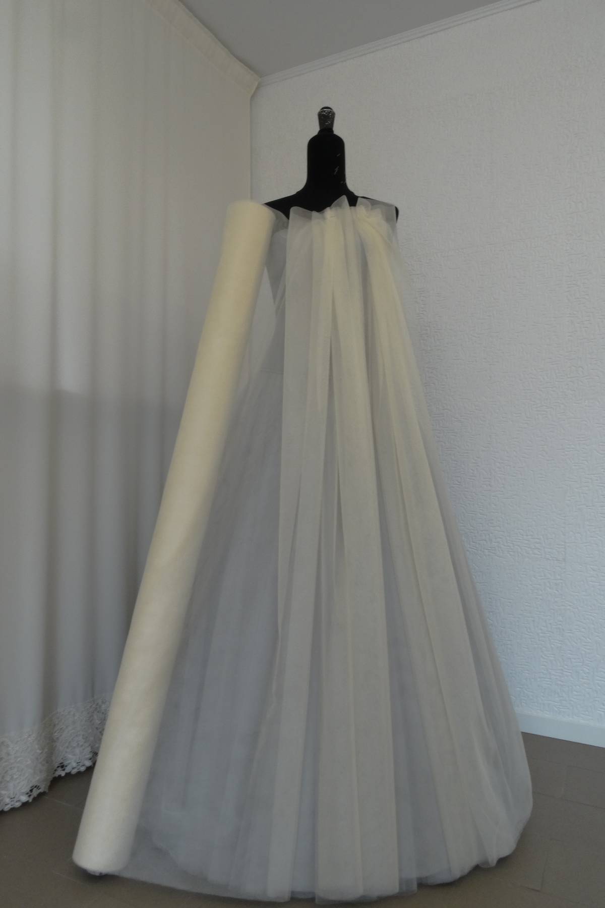 tulle per abiti mano seta lucido morbido h cm 300 colore avorio Art 0007LC9