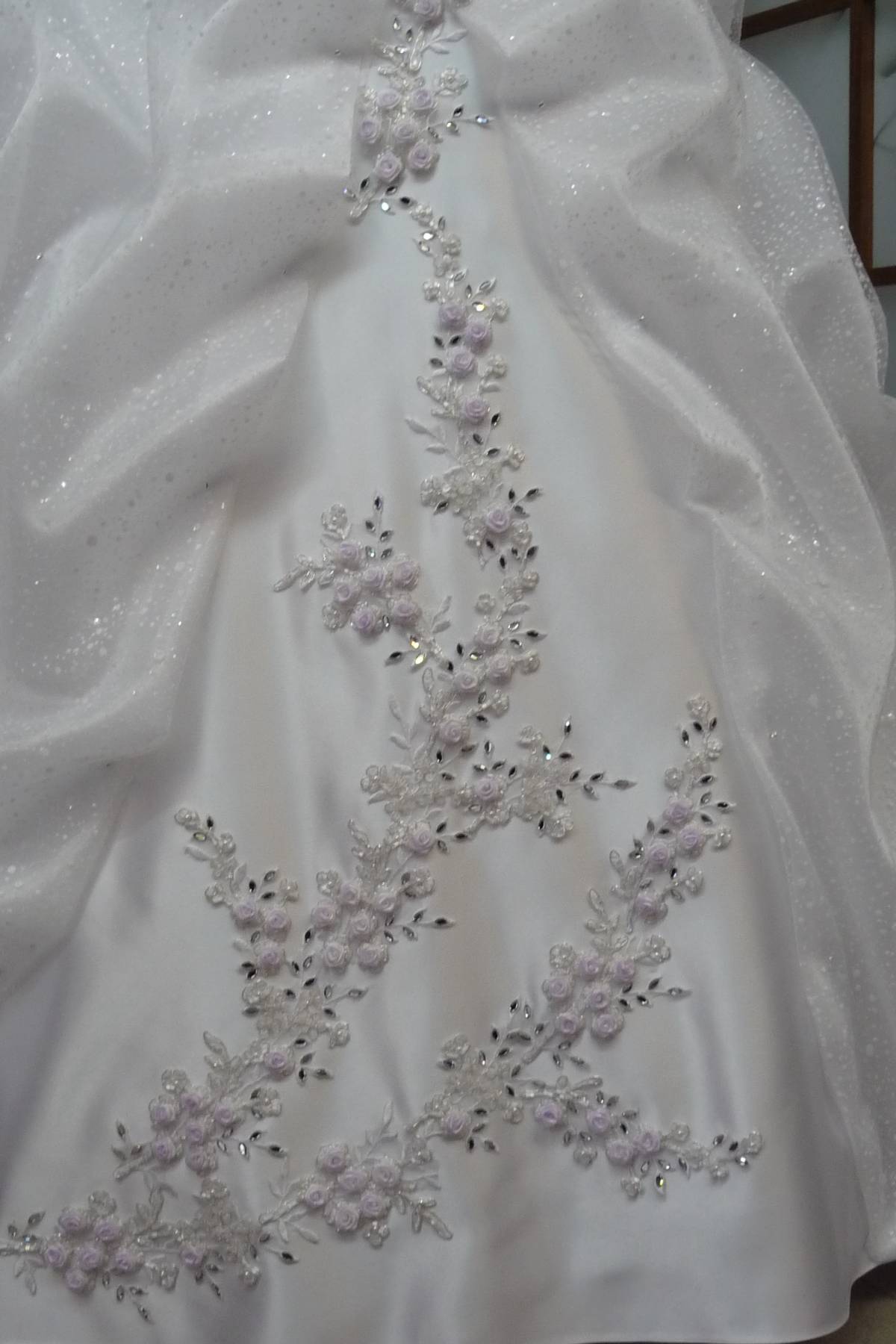 abito sposa in tulle glitter con applicazioni (g1015) rebrode e fiori dipinti Art H1383