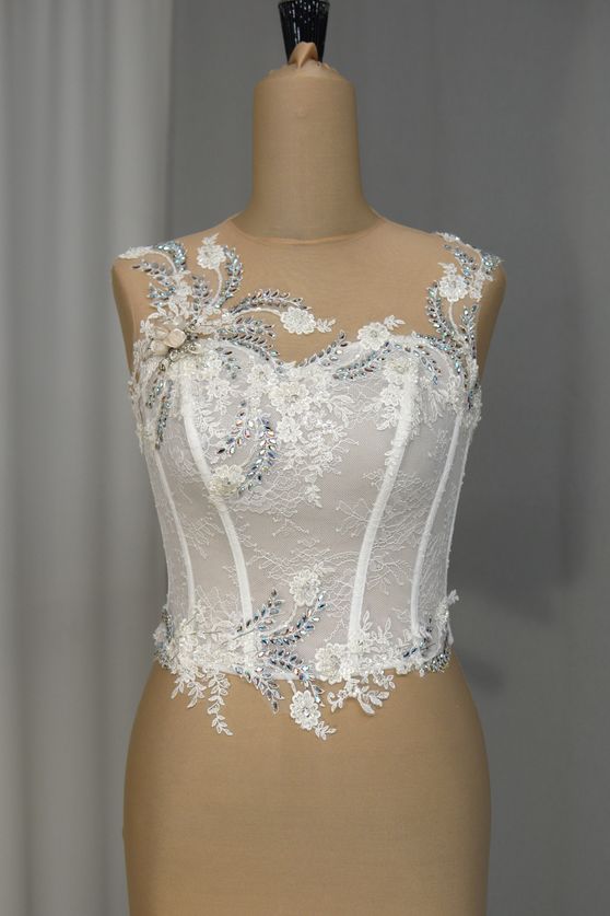 pizzo applicazioni rebrode bianco seta strass swarovski aurora boreale Foto 1