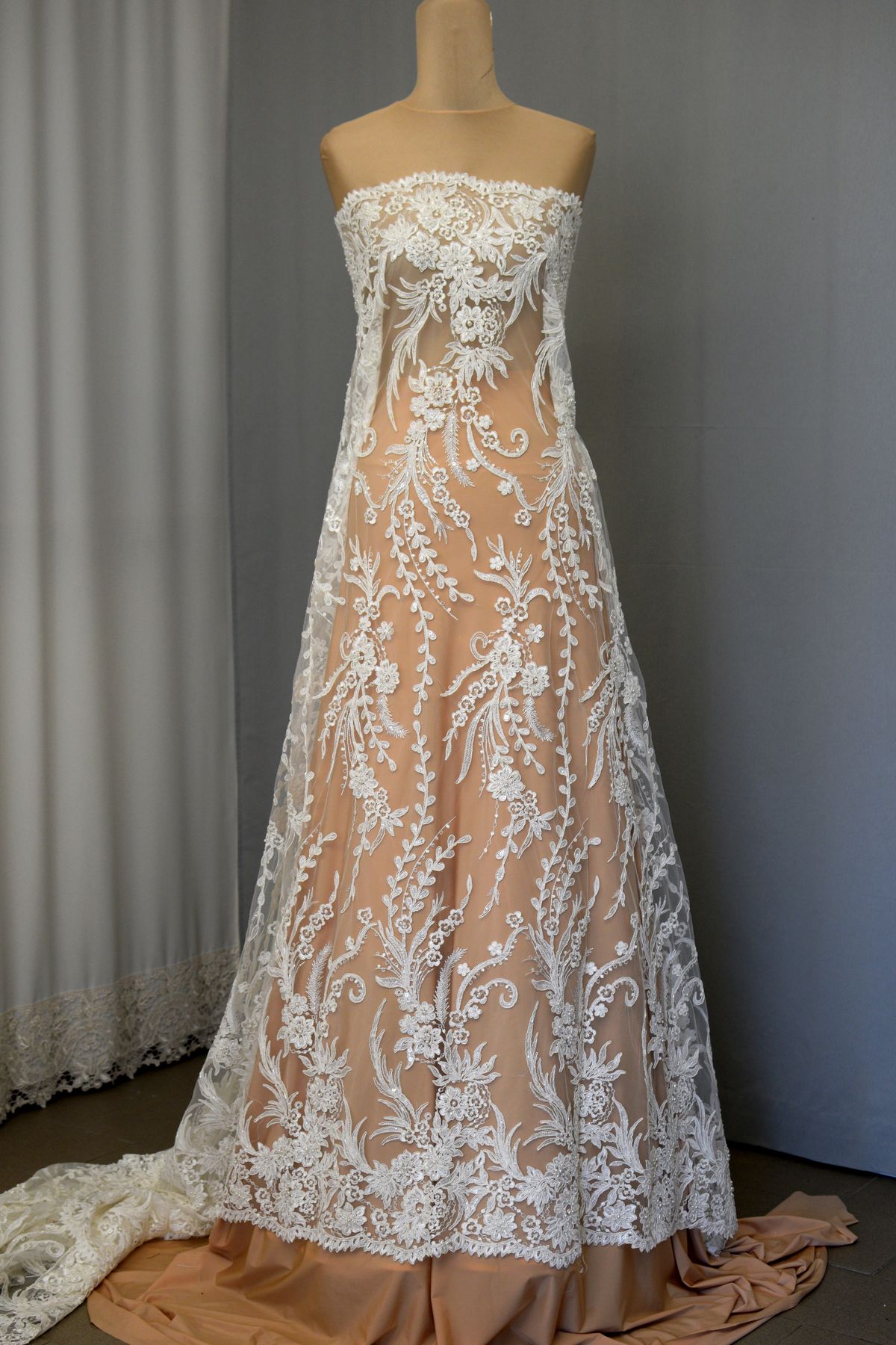 tulle ricamato con perle avorio naturale anche bianco seta h cm 135 Art 00023S