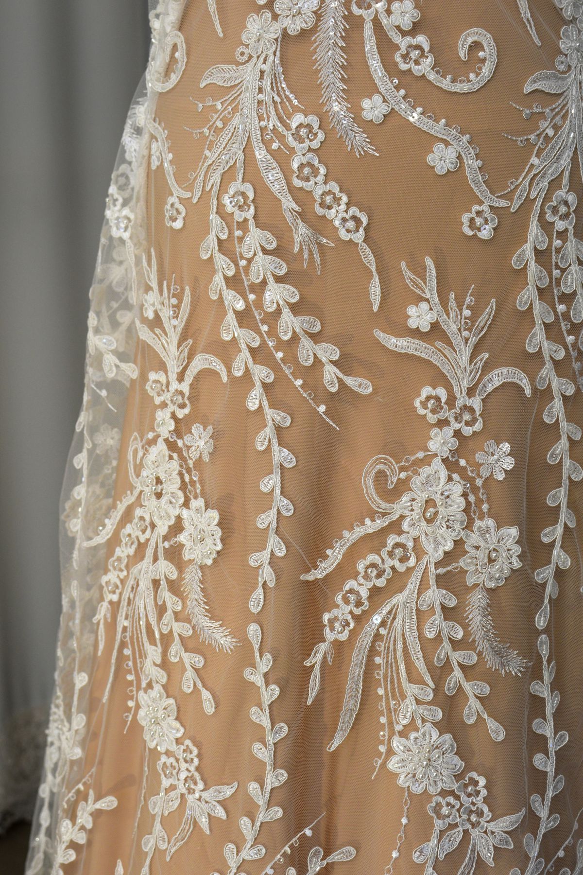 tulle ricamato con perle avorio naturale anche bianco seta h cm 135 Art 00023S