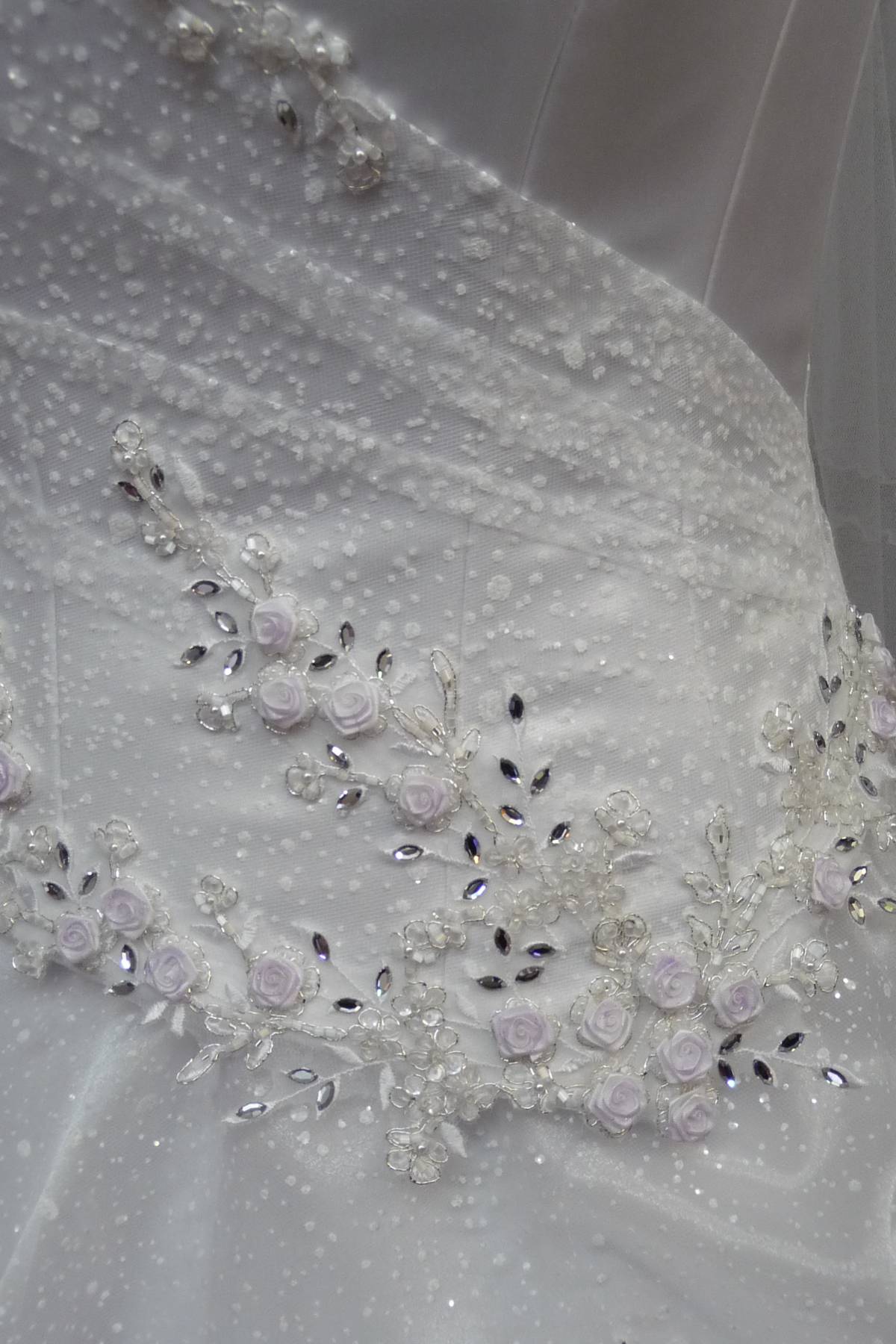 abito sposa in tulle glitter con applicazioni (g1015) rebrode e fiori dipinti Art H1383